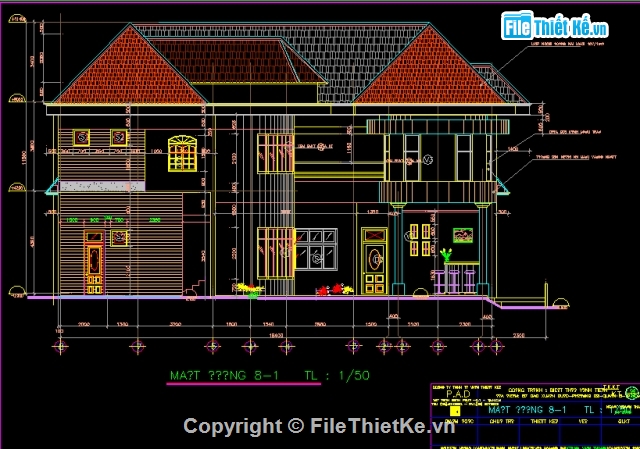 Biệt thự 2 tầng,Biệt thự 18.4x19.8m,bản vẽ biệt thự,thiết kế biệt thự,dự toán